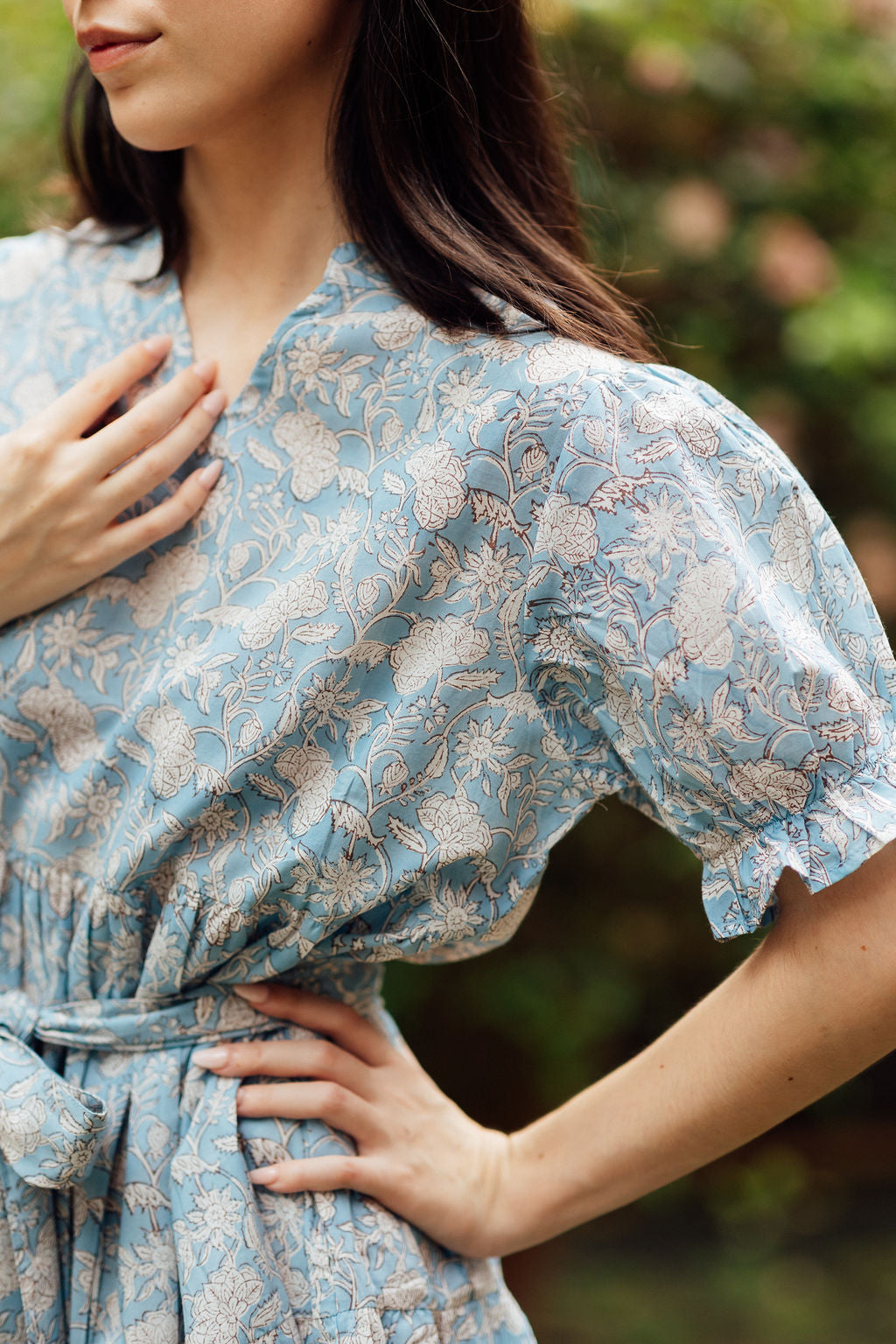 Block print dress with short sleeves