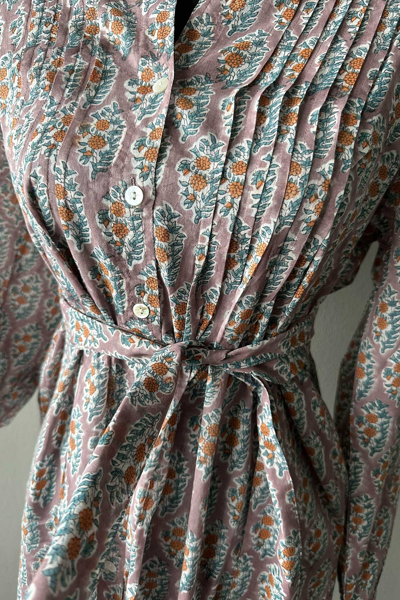 Lilac Indian Print Dress with Belt