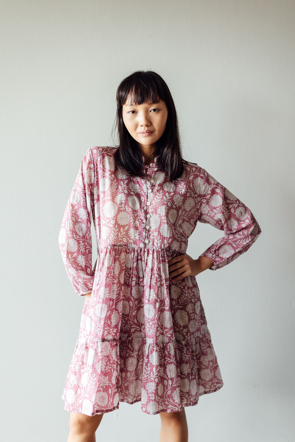 Tea Rose Pink Lily Mini Cotton Print Dress