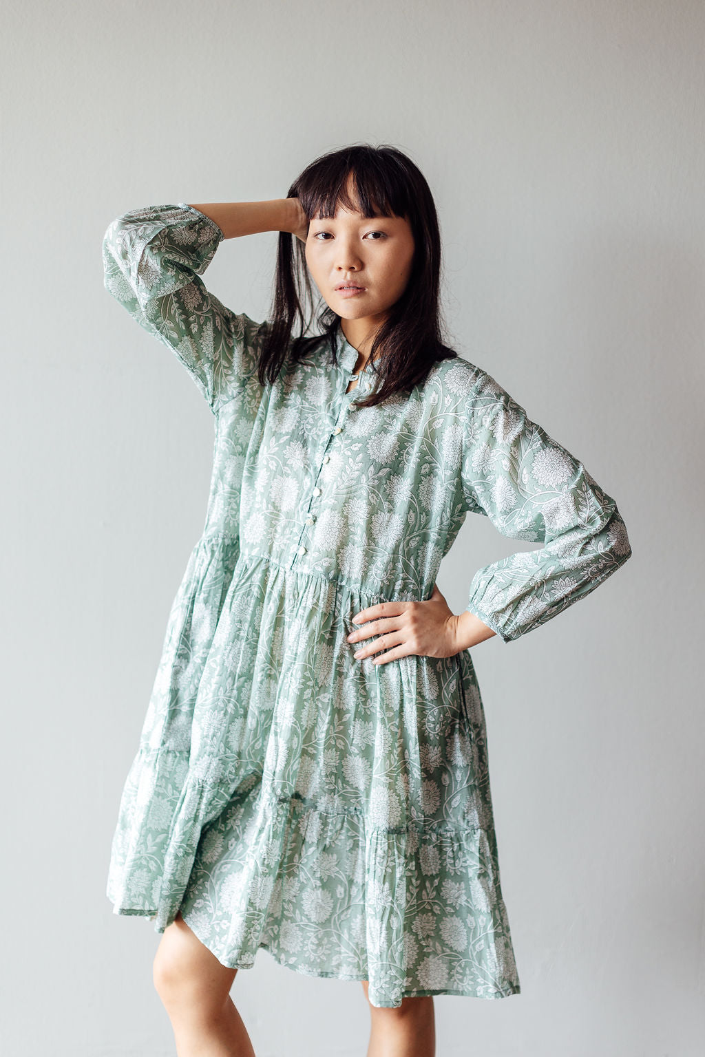 Pale Green Lily Mini Indian Cotton Dress