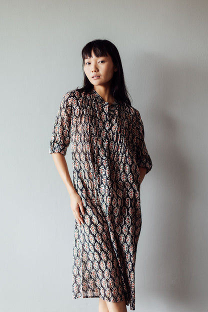 Black & Peach Block Print Tulip Midi