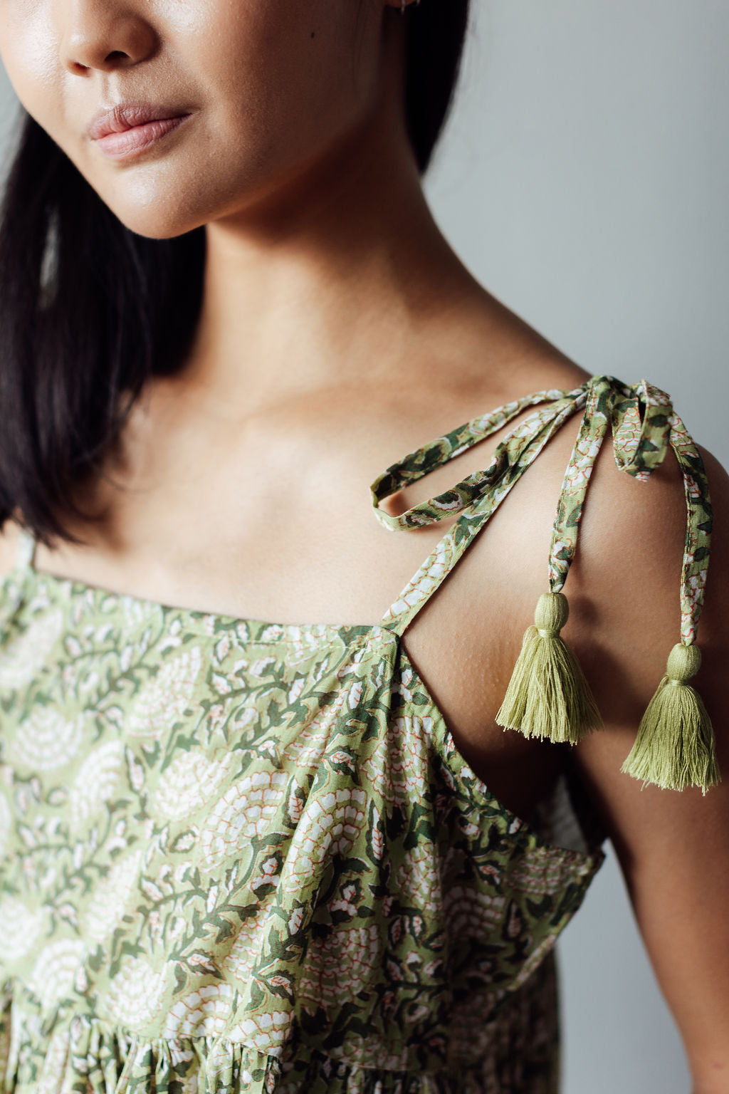 Jade Green Floral Indian Cotton Cami Dress Artful House Jade Green Floral Indian Cotton Cami Dress Artful House