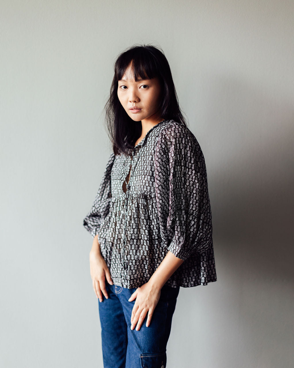 Black and white block print shirt