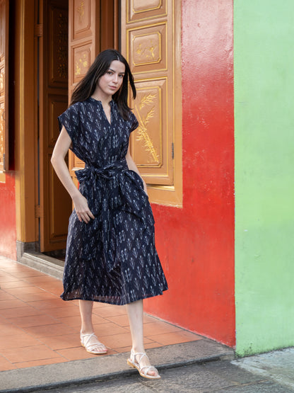 Ikat dress with belt and pockets