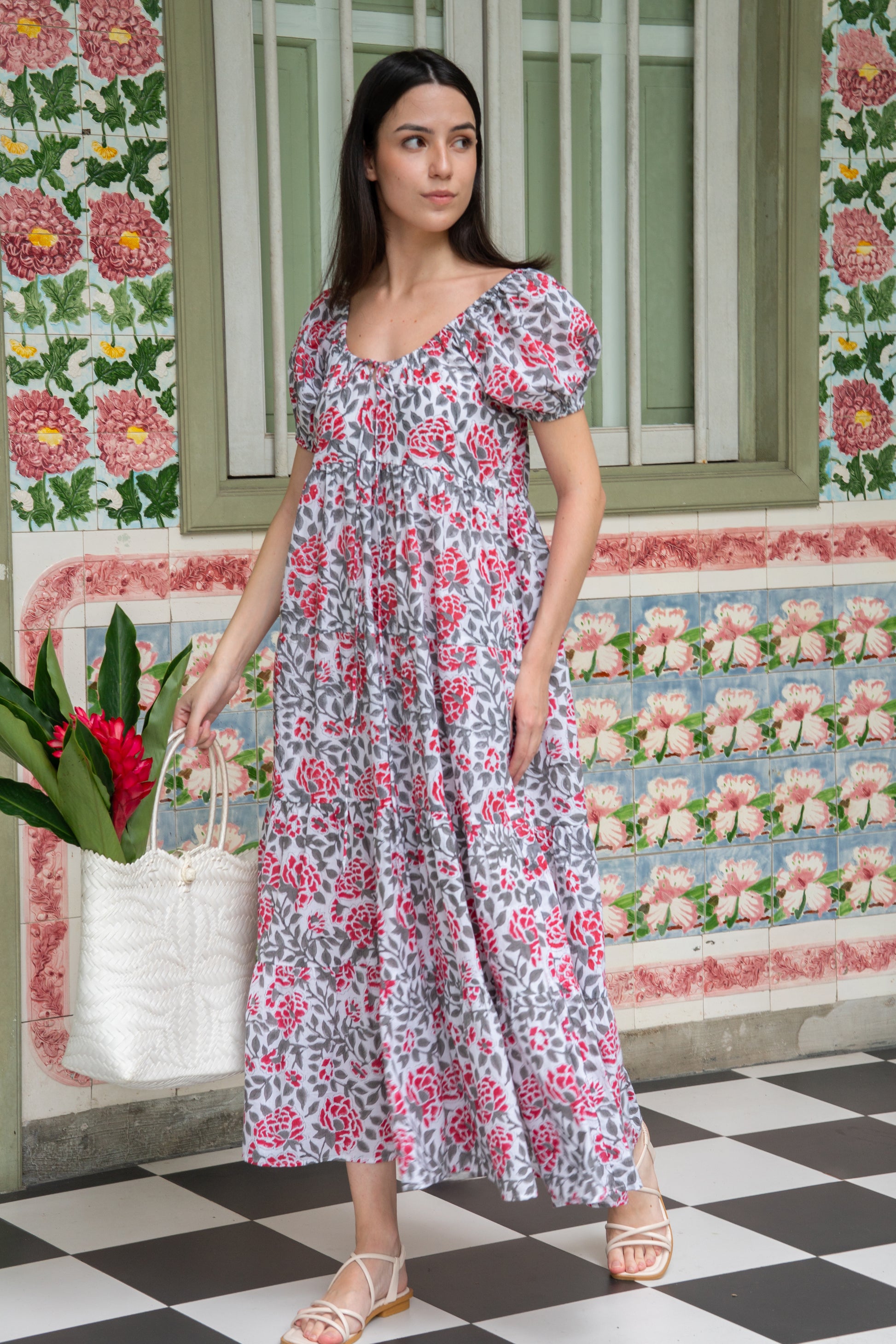 Indian Floral Block Print Maxi Dress