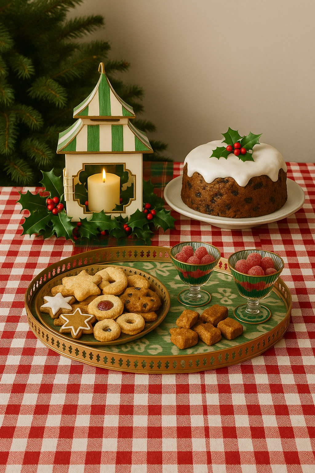 Large oval tray with christmas setting