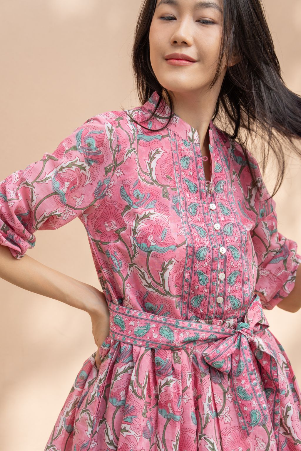 Marigold Mini short cotton dress by Artful House with gentle gathers and easy fit