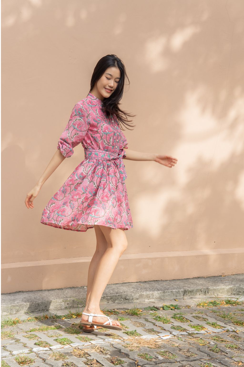 Marigold Mini vibrant strawberry pink summer dress in soft lined cotton
