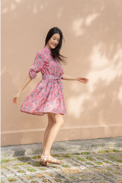 Marigold Mini vibrant strawberry pink summer dress in soft lined cotton
