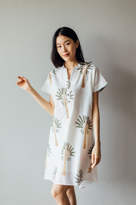 Artful House Palm Tree Short Cotton Dress Perfect for the summer