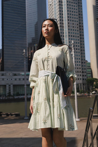 Peranakan inspired short cotton dress amber rose floral block print mini dress resort wear