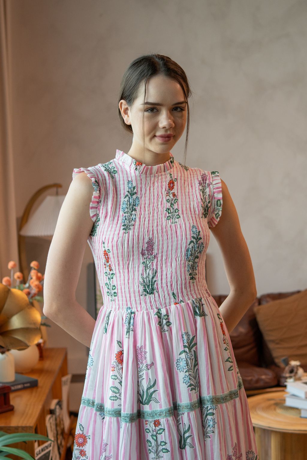 Rose Smocked Midi - Garden Stripes