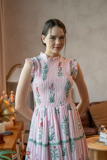 Rose Smocked Midi - Garden Stripes