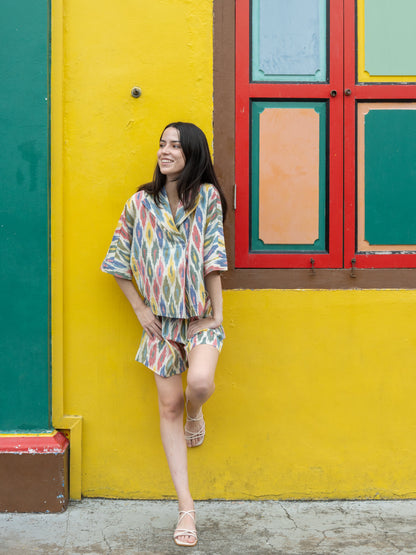 Goa Co-ord Shorts Set - Rainbow Ikat