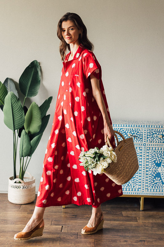 Red Dot Ikat Dress