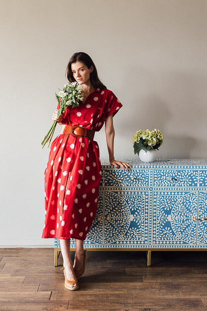 Red Dot Ikat Dress