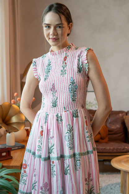 Rose Smocked Midi - Garden Stripes