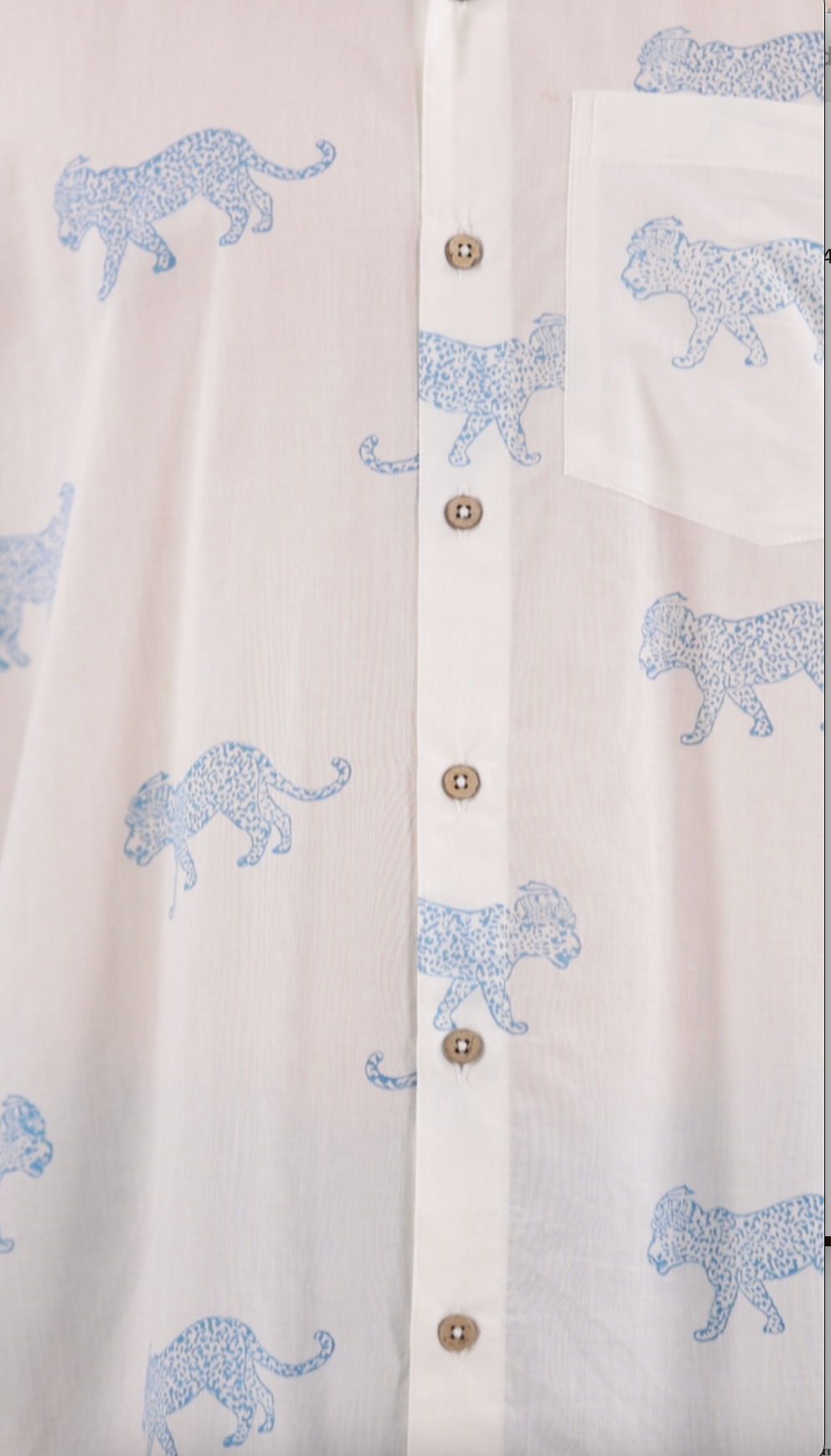 King Leopard Print Men’s  Cotton Shirt Blue