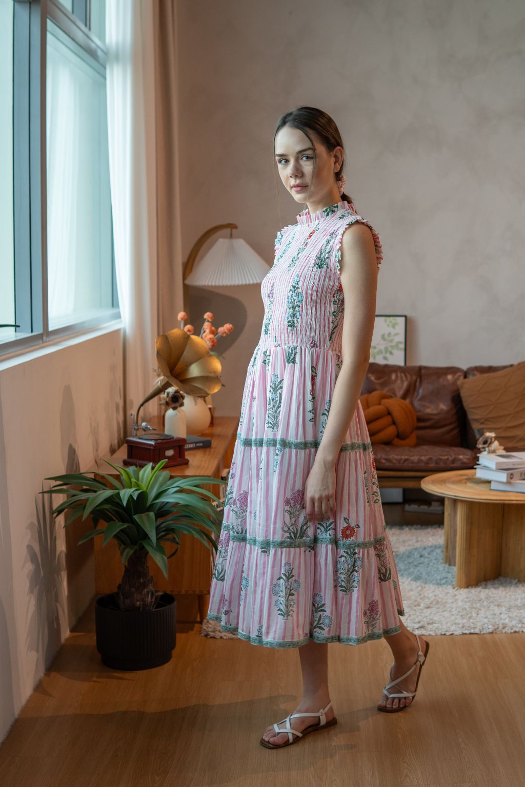 Rose Smocked Midi - Garden Stripes