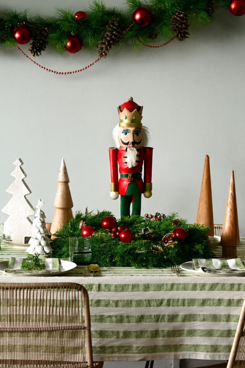 Green Striped Linen Table Cloth