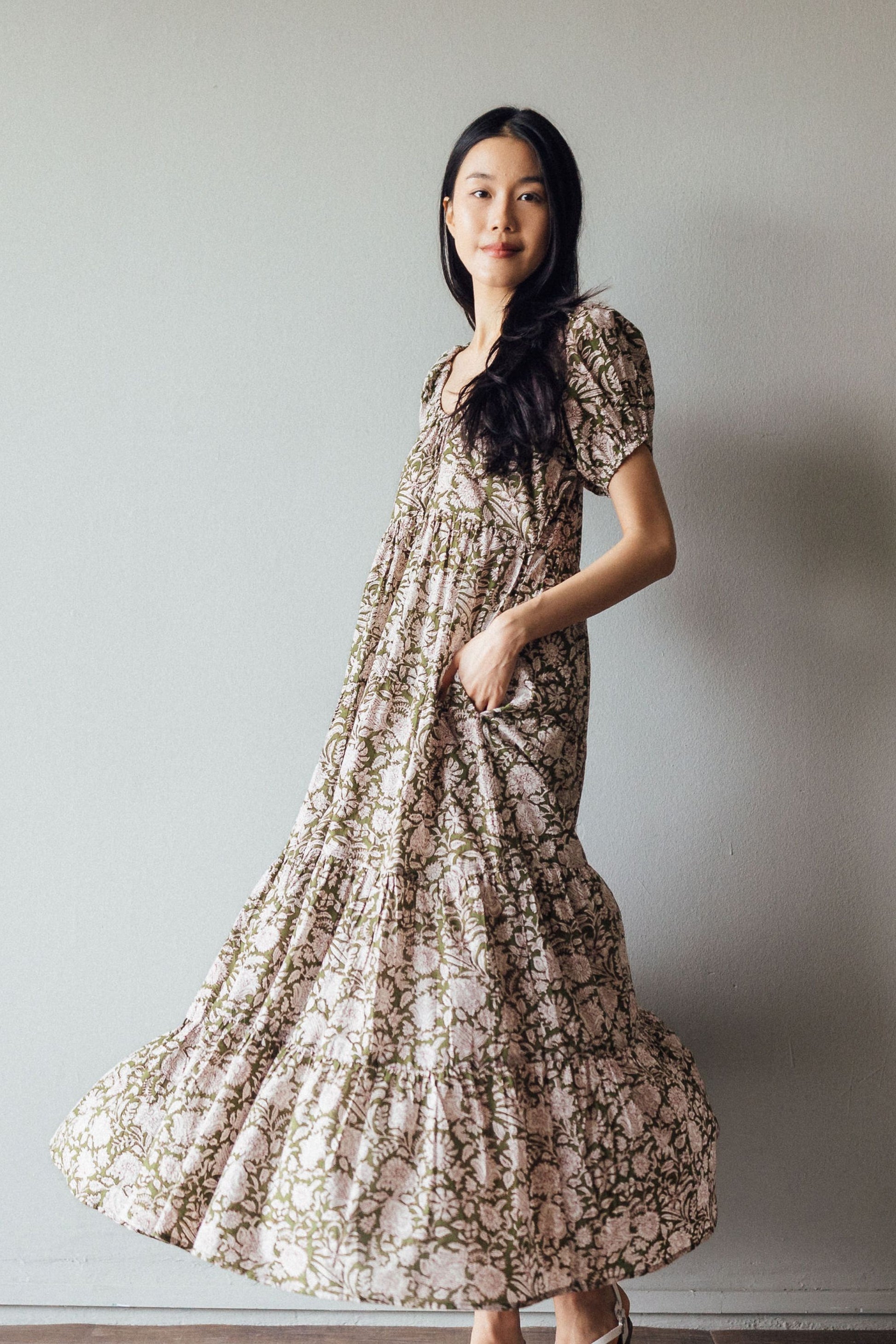 Byron Bay Maxi Dress in Love Green floral print