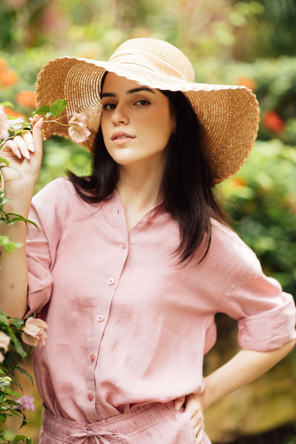 Women's linen shirt Tuscan Pink oversized relaxed silhouette warm weather outfit