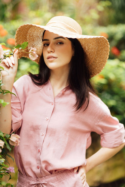 Women's linen shirt Tuscan Pink oversized relaxed silhouette warm weather outfit