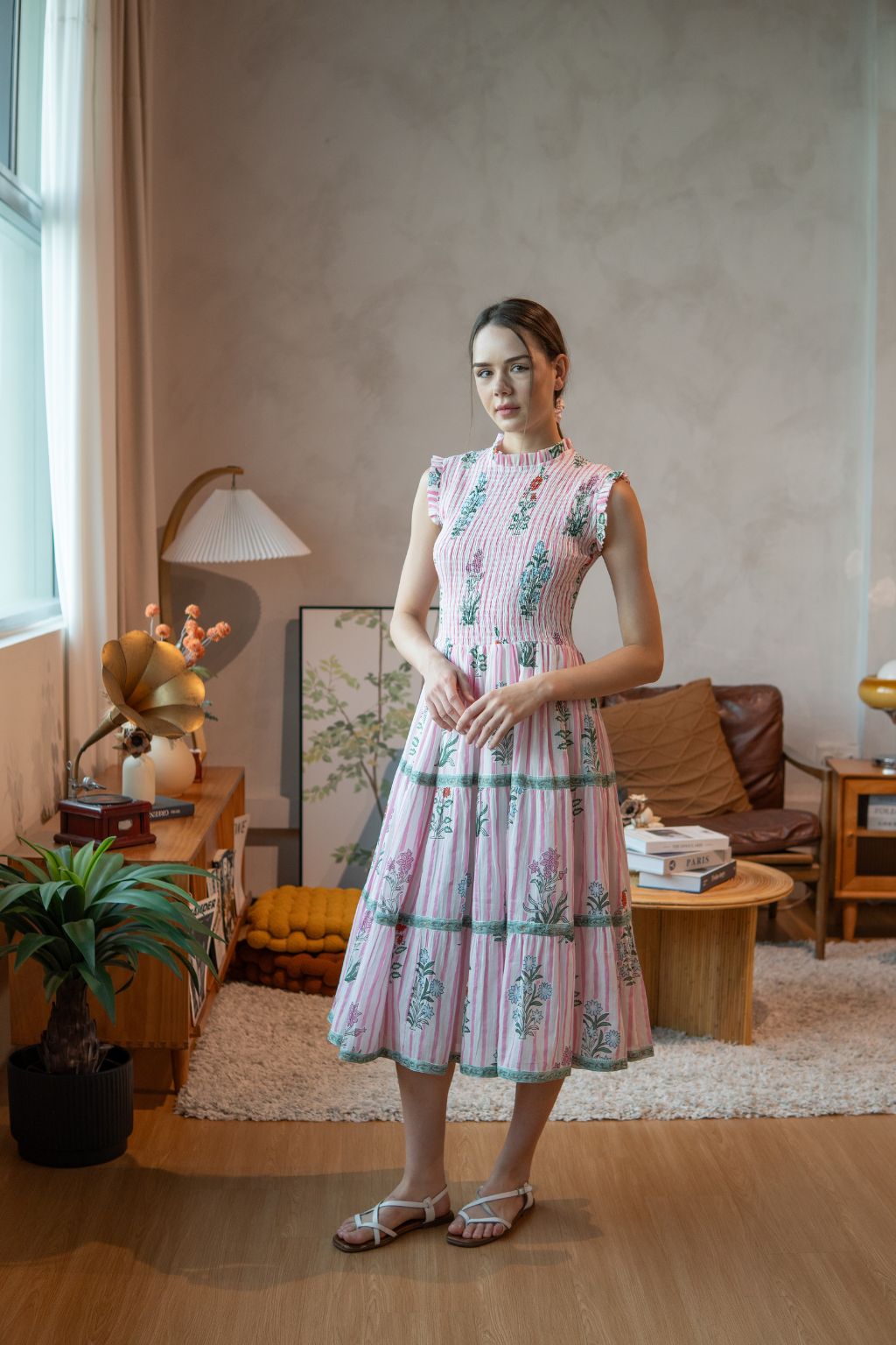 Rose Smocked Midi - Garden Stripes