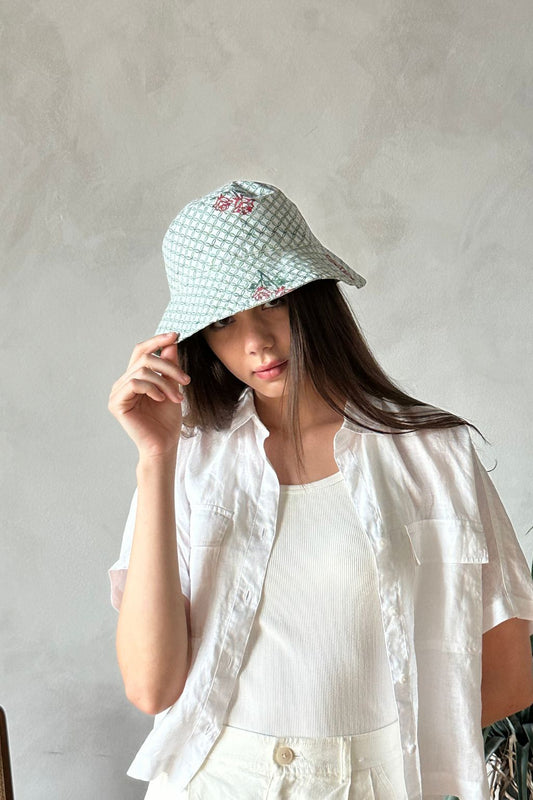 Bucket Hat - Pistachio Bloom and Coral Rose