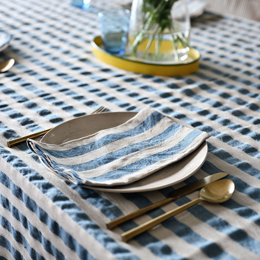 Blue and White Striped Linen Napkins