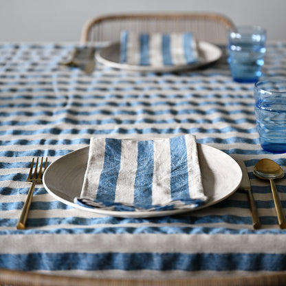 Striped Linen Table Cloth and  Linen Napkins