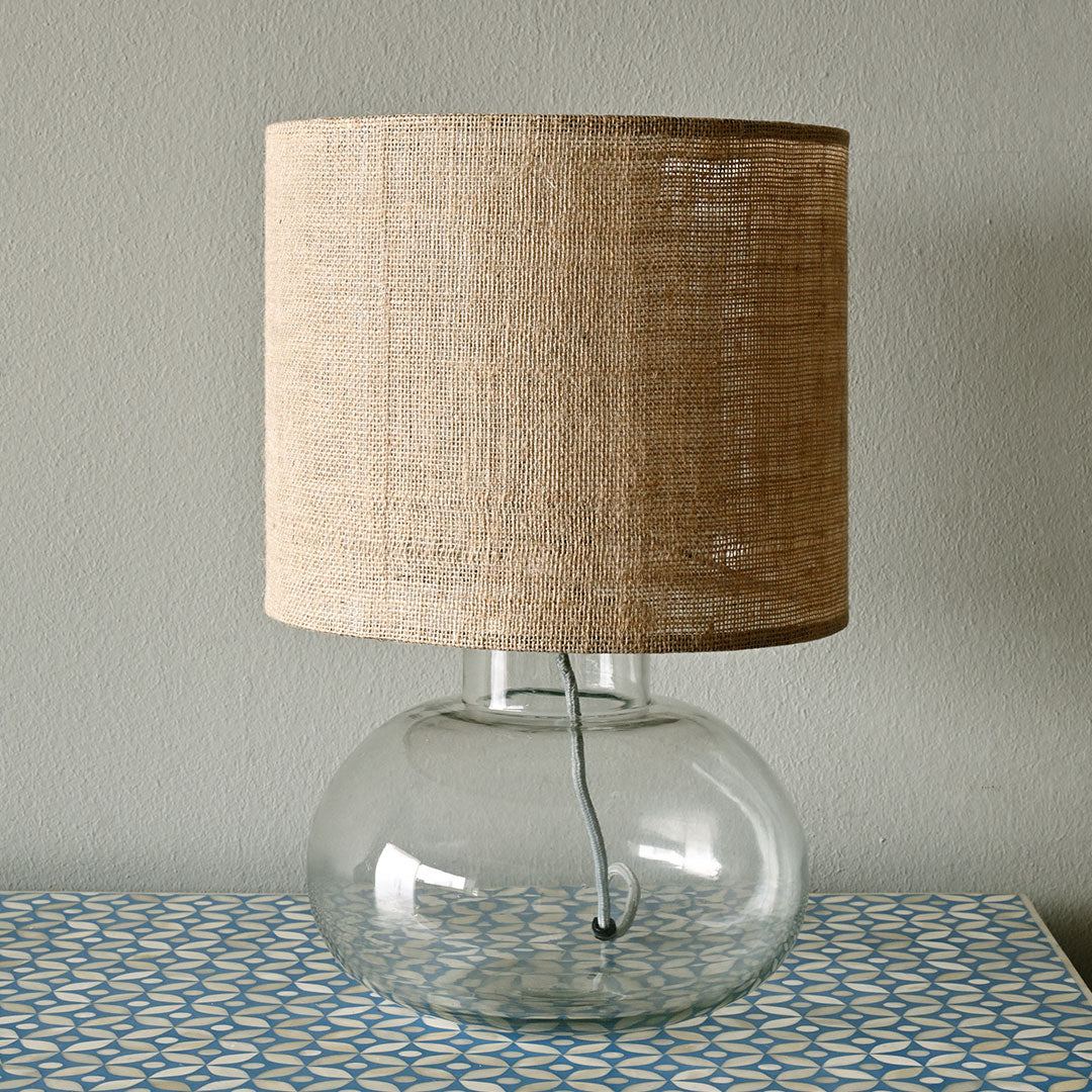 Clear Bowl Glass Lamp with Drum Shade