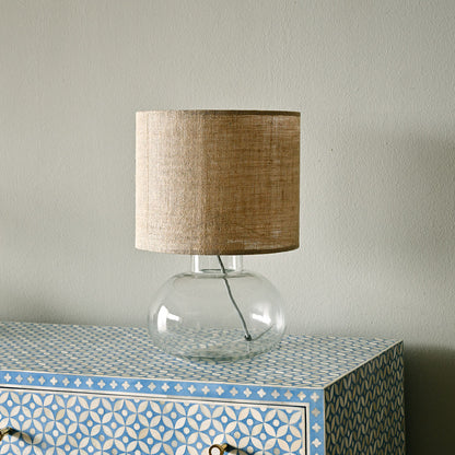 Clear Bowl Glass Lamp with Drum Shade