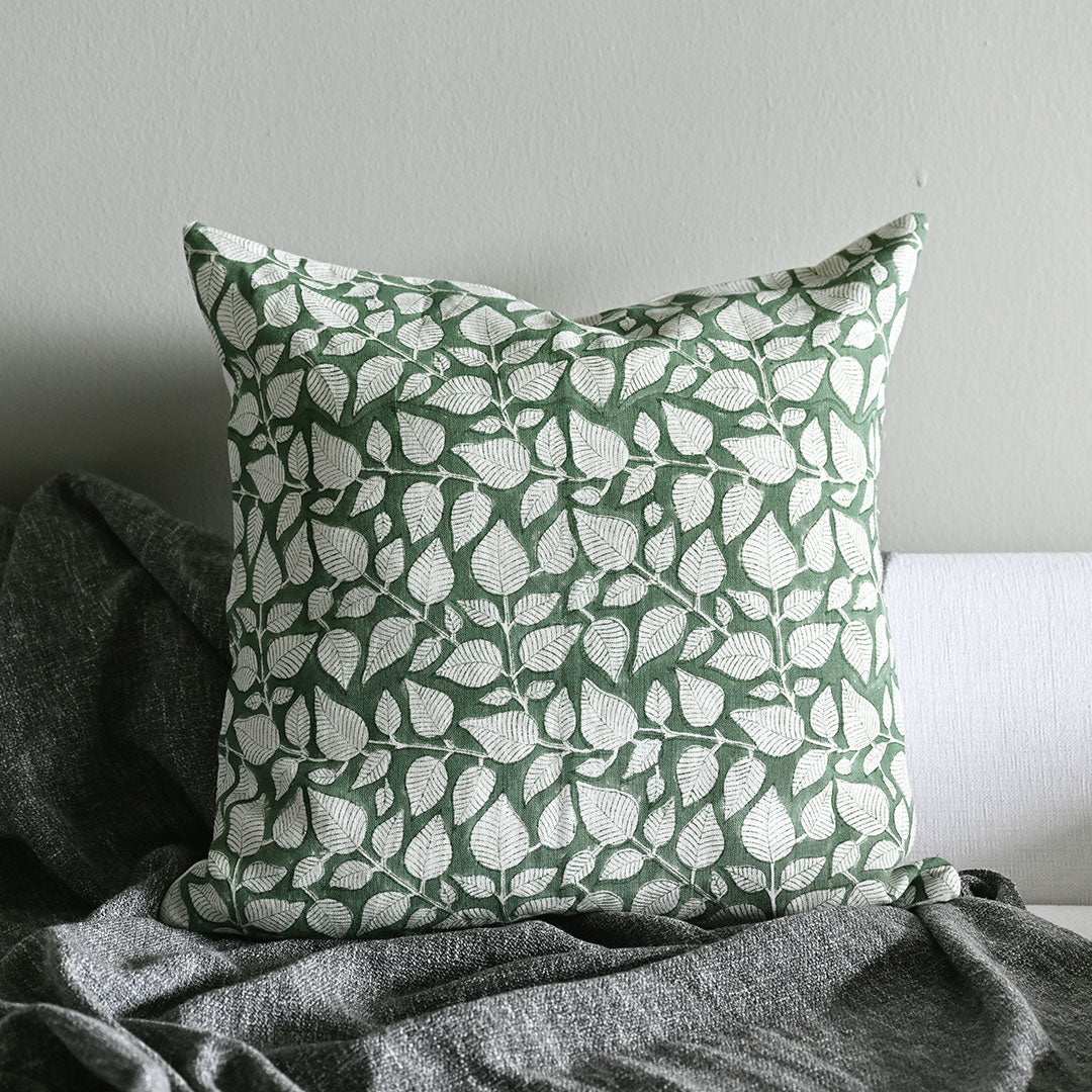 Sap Green Leaf Pattern Cushion