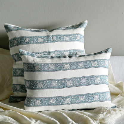 Pale Blue Block Printed Cushion