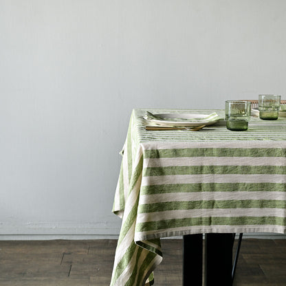 Green Striped Linen Table Cloth